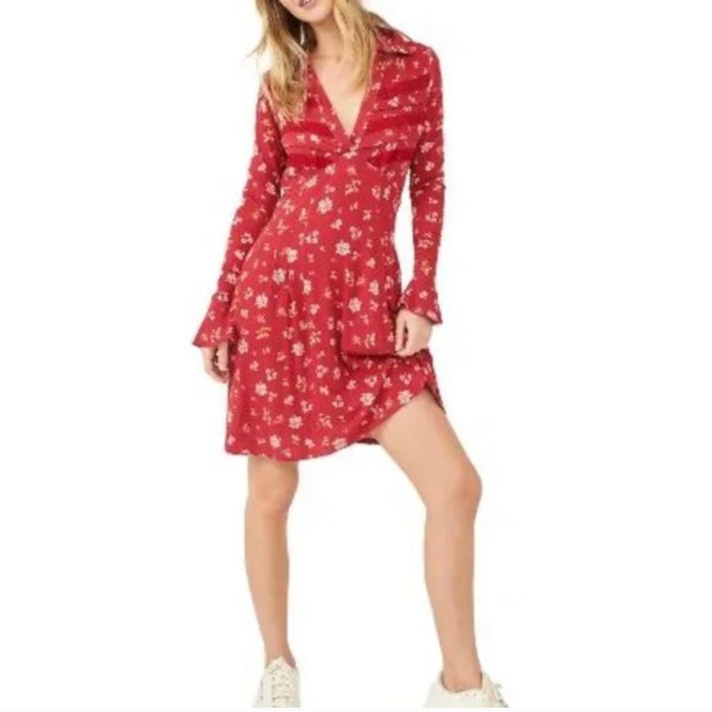 Free People Burnt Red Floral Mini Good Days Dress Women’s Size XS NWT
